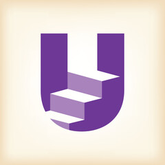Wall Mural - the image shows a flat logo design of an initial letter u with stairs in purple color that looks cle