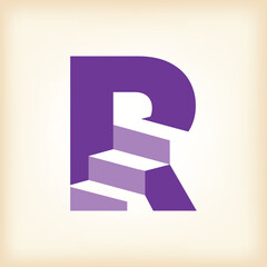Wall Mural - the image shows a flat logo design of an initial letter r with stairs in purple color that looks cle