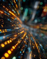 Canvas Print - illuminated fiber optic cables: a captivating view of glowing fiber optic cables creates a stunning 