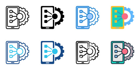 Mobile App Development icon set multiple style collection 
