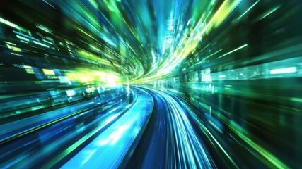 Wall Mural - abstract light trails creating dynamic motion illusions in a futuristic cityscape environment at nig