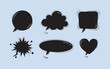© Ismail - Collection of six diverse hand drawn black speech bubbles and thought bubbles on a light blue background