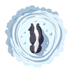 Wall Mural - A cozy skunk nestled in a snowy embrace