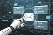 © Ajay - Robot hand clicking email icon, AI automated messaging, smart inbox, marketing automation technology UI.