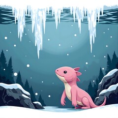 Wall Mural - A charming pink creature in an icy landscape