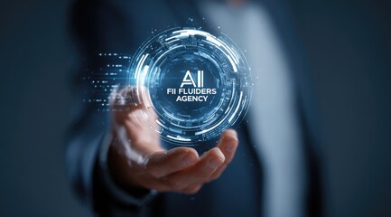 A person displays a futuristic AI interface