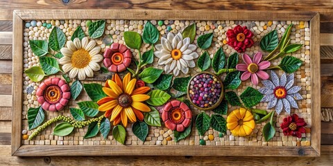 Wall Mural - Handmade flower board with mosaic stones