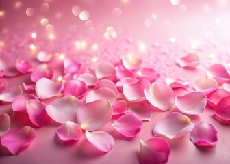 Wall Mural - Softly glowing rose petals scattered on a bright pink background