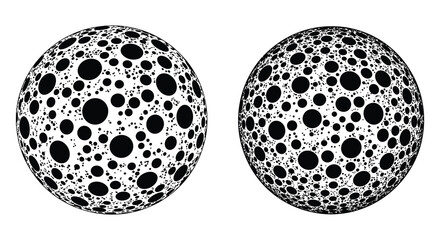 Wall Mural - Two black and white spotted spheres side by side on white background