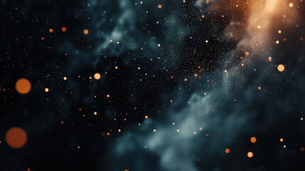 Wall Mural - A dark black background with particles or elements randomly drifting in space. 