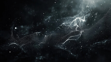 Wall Mural - A dark black background with particles or elements randomly drifting in space. 