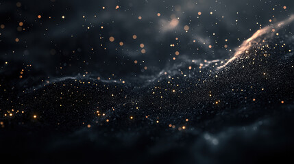 Wall Mural - A dark black background with particles or elements randomly drifting in space. 