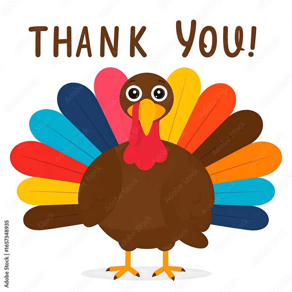 Colorful cartoon turkey says \, image size:1000x1000