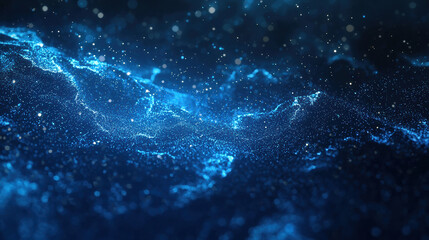 Wall Mural - A dark blue background with particles or elements randomly drifting in space. 