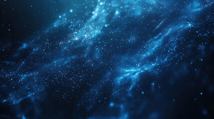 Wall Mural - A dark blue background with particles or elements randomly drifting in space. 