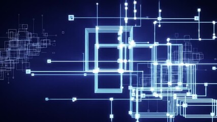 Wall Mural - Abstract digital network with interconnected lines and glowing geometric shapes, representing data flow.