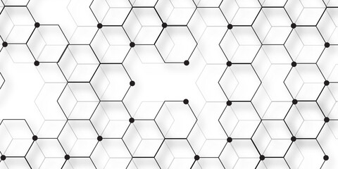 Wall Mural - Hexagon concept design abstract technology background. with 3D Futuristic honeycomb mosaic white background .Science network pattern, connecting lines and dots Medical background, Vector illustration