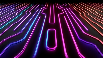 Wall Mural - the image shows neon lines with colors that vary from blue, pink, purple and red on a dark backgroun