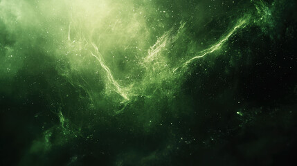 Wall Mural - A green background with particles or elements randomly drifting in space. 
