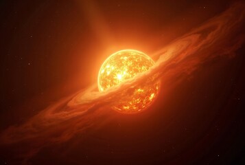 Wall Mural - Glowing Sun Surrounded by Fiery Nebula in Deep Space 