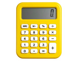 Small, bright yellow calculator showing zero on its display