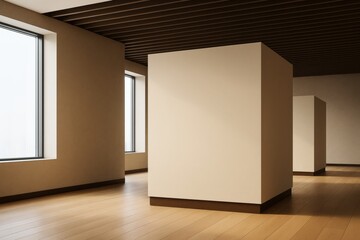 Wall Mural - minimalist architectural interior with geometric beige walls and natural light casting soft shadows 