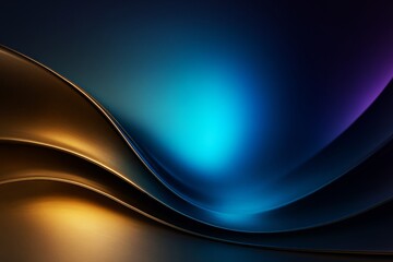 Wall Mural - abstract metallic curves with glowing blue and golden light on dark background, modern graphic conce