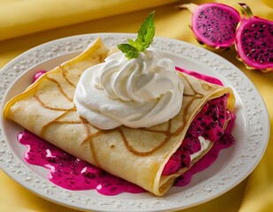 Wall Mural - dragon fruit crepes with whipped cream on top