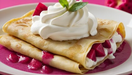 Wall Mural - dragon fruit crepes with whipped cream on top