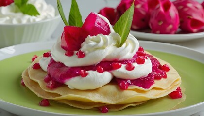 Wall Mural - dragon fruit crepes with whipped cream on top