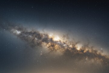 Wall Mural - Stunning view of the Milky Way galaxy with glowing starlight and cosmic dust against a dark sky background in a surreal space science concept.
