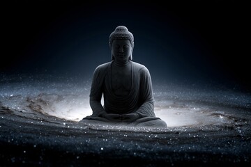 Wall Mural - buddha statue sitting in galaxy, spiritual meditation concept with cosmic background