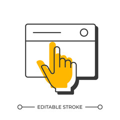 Website interface offset shadow line icon. Customer service. Internet, network. Digital interaction. Bold outline symbol with solid orange fill. Modern flat illustration. Editable stroke