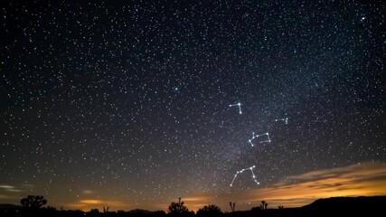 Starry night panorama over desert horizon landscape
