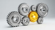 © Celt Studio - Leadership concept with golden gear leading silver cogs, teamwork in business with one unique main part, innovation and solution for corporate success
