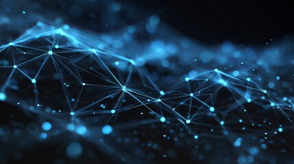 Wall Mural - dynamic network of glowing blue nodes and lines representing futuristic data connections and abstrac