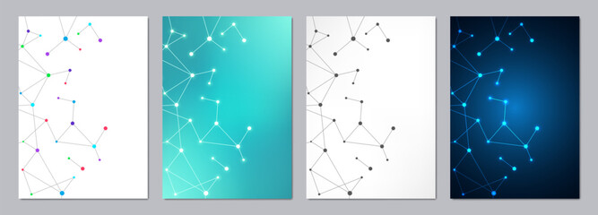 Wall Mural - vector template for brochure or cover with molecular structure background and connected lines and do