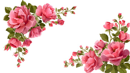 Wall Mural - Set of vector bouquets of pink rose. Flowers on white background. All elements are isolated. Elements for wedding design. Corners and borders of pink roses.