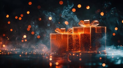 Wall Mural - realistic wide-shot illustration of two transparent gift boxes, one on top of the other with a matte