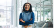 © peopleimages.com - Portrait, business and woman with arms crossed, smile and confident personality with creative agency. Happy, professional and employee in workplace, pride and career ambition with growth and designer