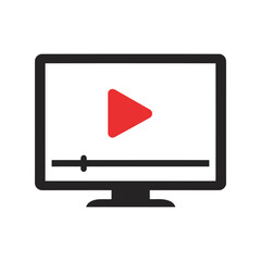 Computer screen displaying video player with play button icon digital media playback