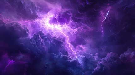 Sticker - a dramatic bolt of thunder striking from a vibrant purple cloud. the sky around is dark and stormy, 