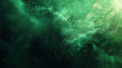 Wall Mural - A green background with particles or elements randomly drifting in space. 