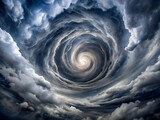 A dramatic sky with swirling storm clouds creating a vortex, symbolizing the power and intensity of natures weather patterns