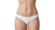 © Chanthakan - Slim female torso in white underwear smooth skin flat stomach healthy body beauty fitness wellness isolated on white background confident and relaxed pose