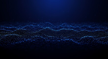 Futuristic digital landscape with flowing waves of glowing particles representing big data and network connections