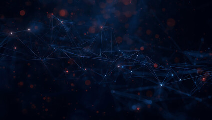 Abstract dark blue cosmic background with glowing particles and nebulae creating a sense of deep space exploration