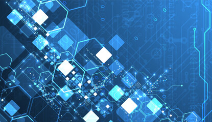 Wall Mural - a technical background using technological lines, squares, and hexagons combined into an art composi