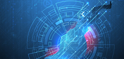Wall Mural - abstract data background with wireframe wave and circuit lines. technology concept. vector
