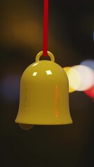 Wall Mural - colourful christmas buables swinging over bokeh lights on dark background